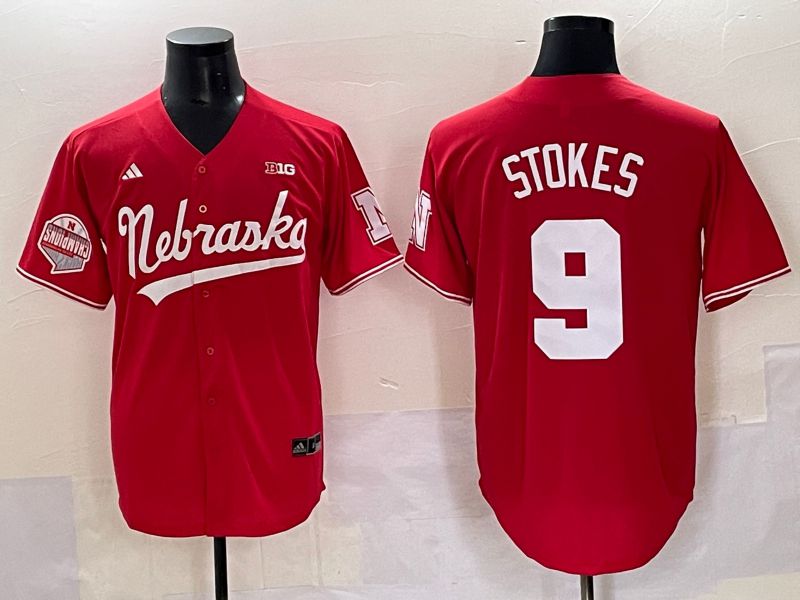 Men Nebraska Cornhuskers #9 Stokes Red 2025 Joint Name NCAA Jersey style 9